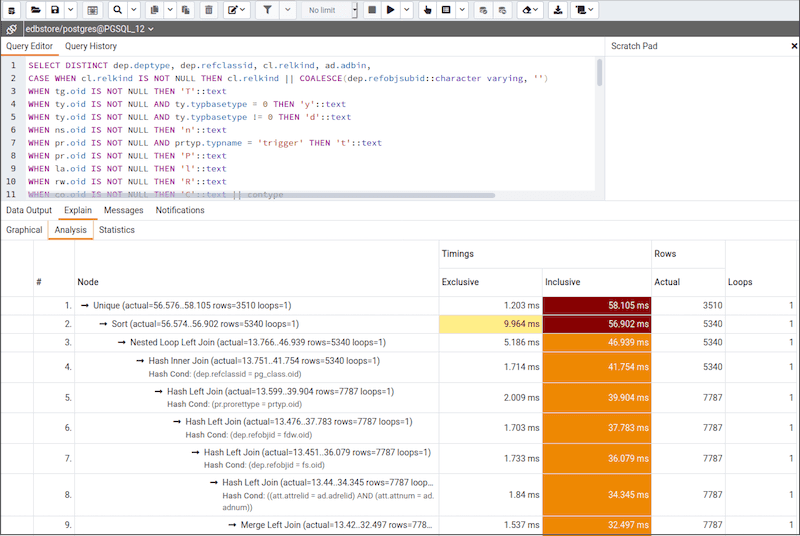 Query tool - Explain tab - Analysis tab