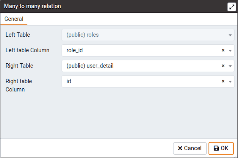 ERD Tool - Many to Many Dialog